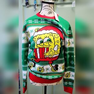 NWT Spongebob Squarepants Men's Santa Spongebob and Ornaments Ugly Sweater Knit
